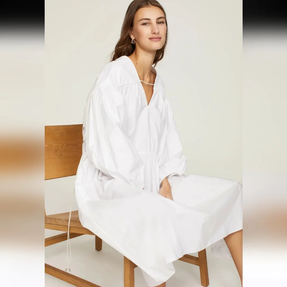 Rosetta Getty White Cinched Midi Dress Size S - Picture 4 of 10